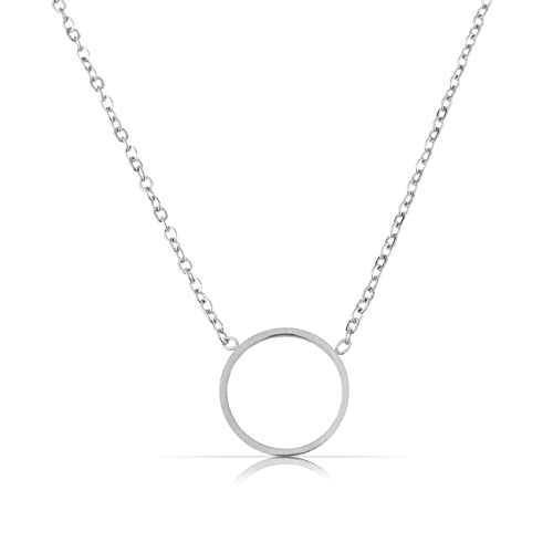 Made by Nami Minimalistische Halsketten mit Anhänger • Dezente Damen Edelstahl Halskette mit starkem Karabiner-Verschluss • Choker-Kette Frauen & Mädchen • Filigrane Gliederkette (Kreis Silber)