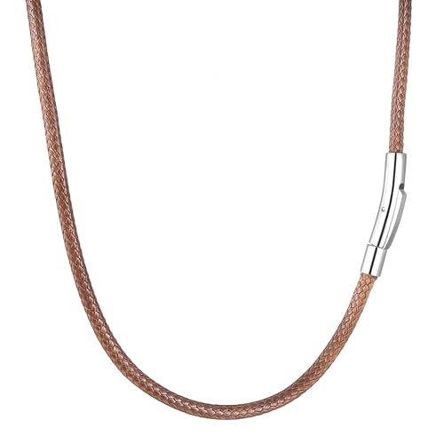 RWQIAN Lederkette Herren Leder Halskette 61cm mit Verschluss Lederband Kette für Damen Braun Kautschuk Kette 3mm Schmuck