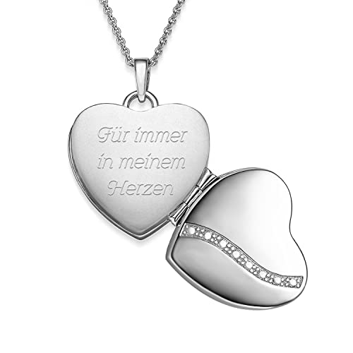 Herz Medaillon zum Öffnen für Bilder Silber 925 | Kette Damen Medallion mit Bild | Foto Amulett Anhänger Herzmedallion | Halskette Herzkette mit Gravur