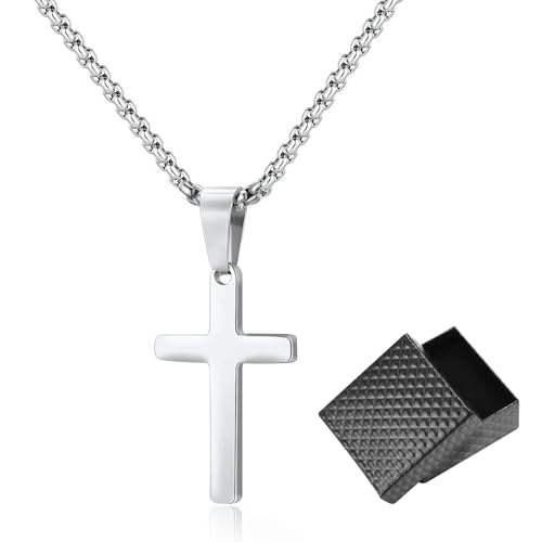 JSTHHTT Kreuz Kette Herren Silber Kette mit Kreuz Anhänger Kette Christentum Schmuck, Kreuzkette Herren Silber Halskette für Männer Junge Geschenke Geburtstag, Cross Necklace