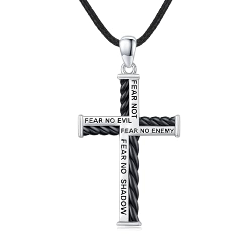 OHAYOO Kreuz Kette Herren 925 Sterling Silber Kreuzkette Halskette Kreuz Schmuck für Herren Frauen Mädchen Beste Freundin Lederband 50+5 cm