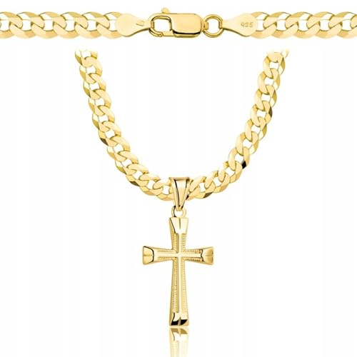 AMAR PRAGNA goldkette herren mit kreuz 585, Kette Herren 925/585 - kreuz kette herren gold 585 massiv - 5 mm, Kreuz Kette 55 cm - Goldkette Kreuzkette - panzerkette gold 585