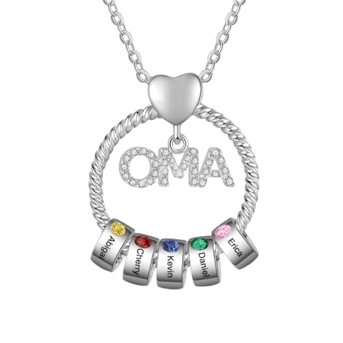 Dailygems Kette für Oma mit Namen Personalisiert Halskette für Oma von Enkel Personalisiert Geschenk Oma Weihnachtstag Tag der Großmutter Geburtstag (silbrig, 2 namen)