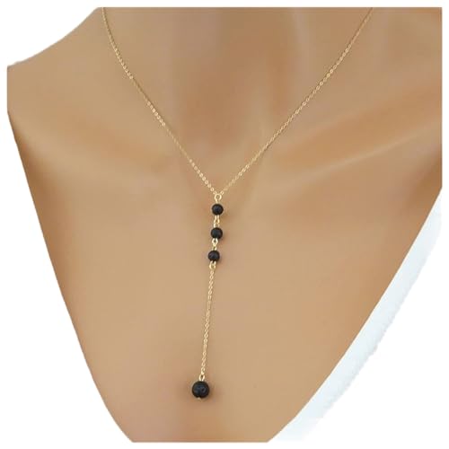 Cimenexe Bohème Obsidian Perle Tropfen Halskette Schwarz Lavastein Perle Choker Halskette Gold Y Lariat Halskette Obsidian改为Vulkanstein Y Halskette Kette Schmuck Für Frauen Und Mädchen Geschenke