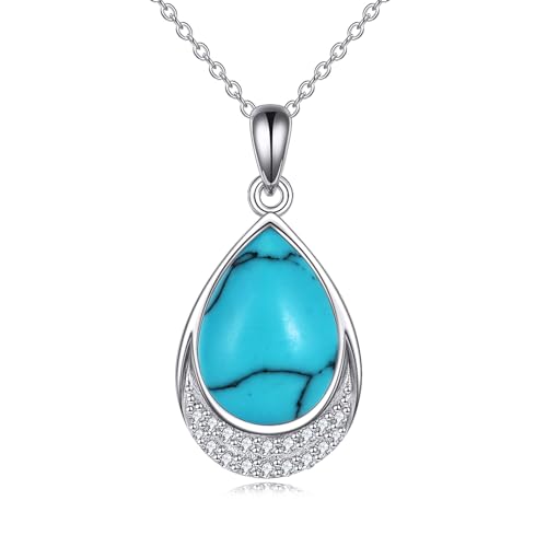 YAFEINI Türkis Kette für Damen 925 Sterling Silber Türkis Zirkonia Anhänger Halskette Schmuck Geschenk für Mädchen (L-Türkis)