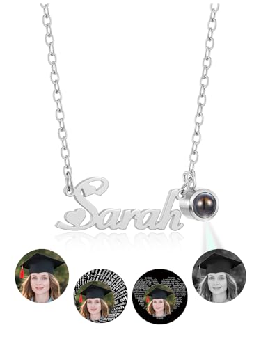 PiercingJak Namenskette Foto Kette mit Namen Bild Projektion im Stein Halskette für Frauen Damen Schmuck Personalisierte Geschenke für Freundin Mama Schwester Oma