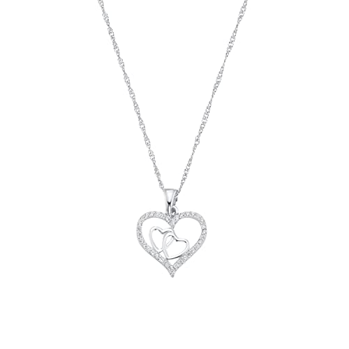 Amor Kette mit Anhänger 925 Sterling Silber Damen Halsschmuck, mit Zirkonia synth., 42 cm, Silber, Herz, Kommt in Schmuck Geschenk Box, 9188345