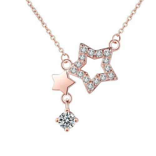 Aotiwe Kette Rosegold Boho, Collier Anhänger Hohler Stern mit Zirkonia Kette Damen Rolokette Beste Freundin Geschenke Geburtstag