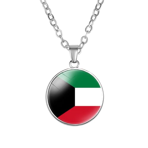 Cernomal Halsketten Mit Anhänger Mit Kuwait-Flagge – Retro-Ethno-Hip-Hop-Halsband Mit Rundem Glasanhänger, Für Damen Und Herren, Schlüsselbeinkette, Pullover, Dünne Kette, Schmuck,