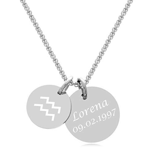 TIMANDO Damen Sternzeichen Kette mit Gravur Anhänger - Personalisierte Kette mit Sternzeichen Wassermann - Geschenk für Frauen