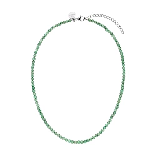 Purelei® Aventurine Kette, Damen Halskette aus langlebigem Edelstahl, Wasserfeste natürliche Aventurineperlenkette, 35-40 cm cm Länge verstellbar (Silber)