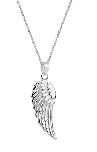 Nenalina Damen Halskette mit Engelsflügel Anhänger, Halskette für Frauen mit Anhänger, Damen-Silberkette mit Flügel, Schmuck für Mädchen, Kette 45 cm mit Karabiner 925 Sterling Silber