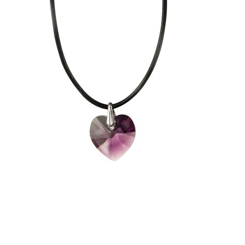 Kristallwerk, Damen Lederkette mit 14mm Swarovski Elements Herz Pendant in der Farbe Crystal Amethyst Blend