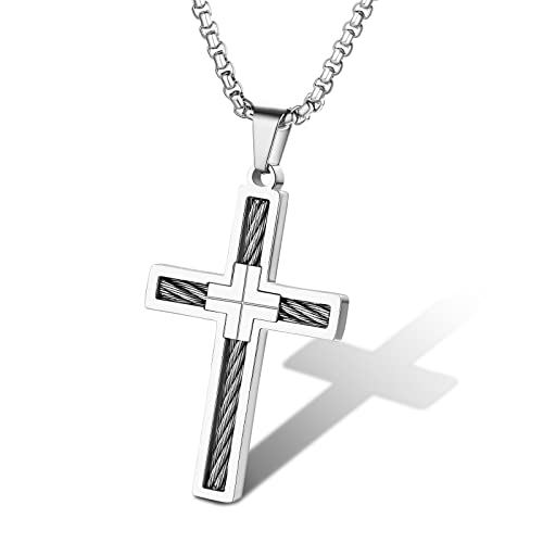 Supcare Silberkette für Damen Christlich Kreuz Kette Halskette Kreuzanhänger Kreuzkette mit Kreuz Cross Necklace Ketteanhänger Christen Jesus Kette Punk Charme Modeschmuck Accessories für Geburtstag