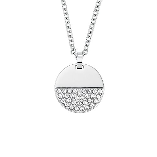 s.Oliver Damen Kette mit Kreis-Anhänger Edelstahl Swarovski Kristalle längenverstellbar 42+3cm