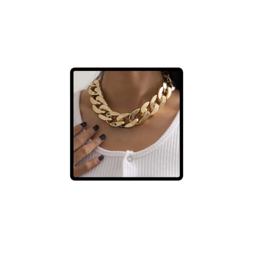 Wedity Chunky Kette Halskette Punk Acryl Choker Halsketten Kubanische Link Kette Halskette Statement Halskette für Frauen Mädchen (Gold)