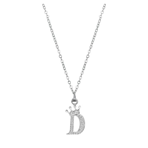 Damen Halskette mit Anhänger Krone Herz Buchstabe Silber Kette Damen Personalisiere Krone Kette, Geburtstags und Weihnachten Geschenk Für Frauen Mädchen Mama Freundin - A-Z (D, Einheitsgröße)