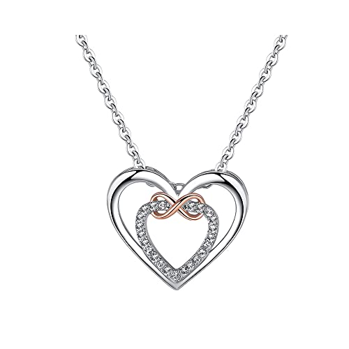 QKEPCY Kette Herz Damen Halskette mit Zirkonia Silberkette Herzanhänger Herz Schmuck Geschenke für Frauen Freundin Mama Sie zum Geburtstag Hochzeitstag Jahrestag Liebesbeweis Liebesgeschenk