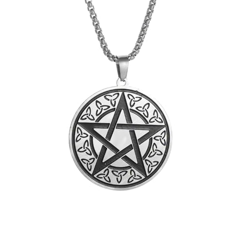 IOETSEUT Halsband Halskette Gothic Halskette Kette Vintage keltischer Knoten Silbermünze Glück Pentagramm Anhänger Halskette Männer Frauen Mode Glück Schmuck Beste Freundin Geschenke Freundschaft