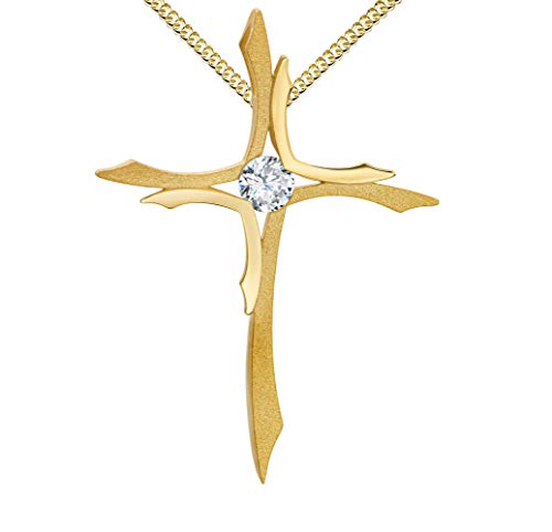 JEVELION Anhänger-Kreuz Goldkreuz für Damen, Herren und Kinder als filigraner Kettenanhänger 585 Gold 14 Karat + Zirkonia Mit Kette 45 cm