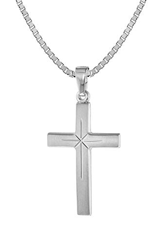 trendor Kreuz-Anhänger 24 mm Weißgold 585 (14 Karat) mit Silberkette 75283-40 40 cm