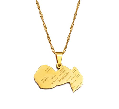 Halskette Mit Paraguayischer Karte Für Unisex-Schmuck, Paraguayische Karte, Anhänger, Partykleid, Accessoires, Ethno-Stil, Anhänger, Patriotisches Symbol, Halskette, Geschenk, Gold, 45 Cm Kette