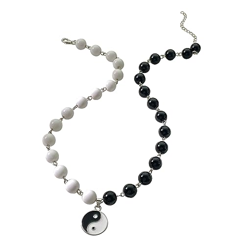 Ldabrye Halsketten für Damen, trendiger Schmuck, zierliche Halskette, Tai Chi, Anhänger, Halskette, Yin und Yang-Anhänger, Perlenkette, Schlüsselbeinkette, Schmuck, Geschenk für Frauen, Mädchen,