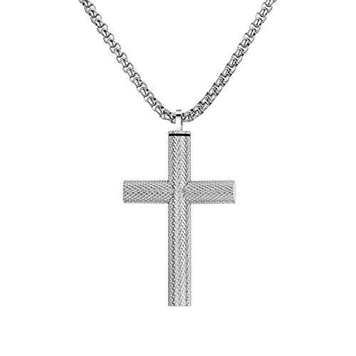 JewelryWe Schmuck Herren Damen Halskette Edelstahl Urne Asche Feuerbestattung Memorial Andenken Kreuz Anhänger mit 22 Zoll Kette Silber