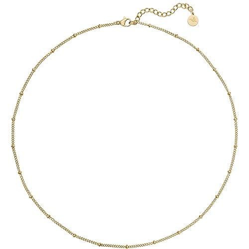 BONNYBIRD® Feine Panzerkette Damen Gold - Schlichte Kette mit Kugeln Zarte Kette Damen Gold Choker Halskette Dünne Panzerkette Dezente Kette Kurz 38 + 5cm