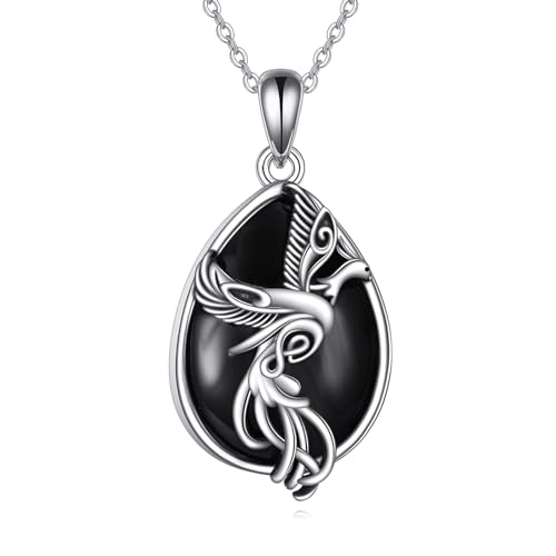 ONEFINITY Phoenix Kette 925 Sterling Silber Phoenix Anhänger Schwarzer Achat Nirvana Phoenix Vogel Schmuck Geschenke Für Damen