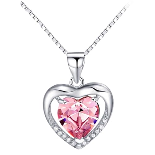 Generisch Kette mit Anhänger 925 Sterling Silber Damen Halsschmuck, mit Zirkonia synth,Herz Kettenanhänger Silber Rosegold Kette Damen Herzkette Valentinstag Für Geschenk Beste Freundin