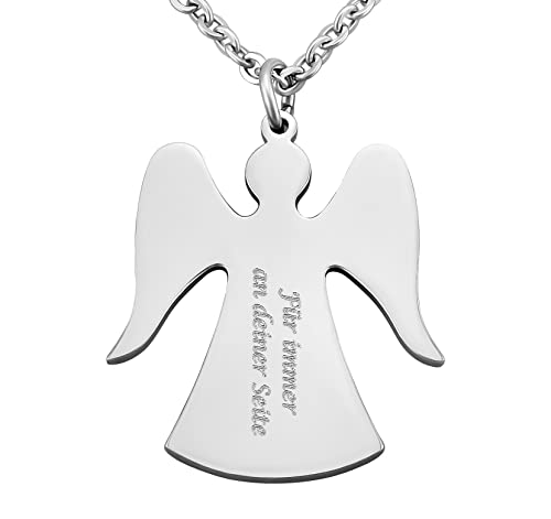 Hanessa Personalisierte Kette mit Gravur Edelstahl 50 cm mit Anhänger Schutzengel Engel in silber - Personalisierte Geschenke für Kinder und Erwachsene - Halskette Damen Herren Mädchen Jungen