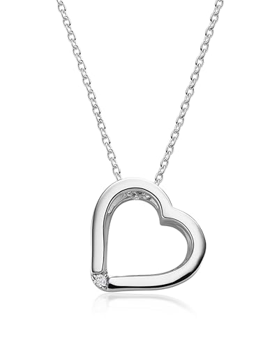 Herzkette Silber 925 I Halskette Damen Kette mit Herz Anhänger und Zirkonia Stein I Echtsilber Herzchenkette für Frauen Schmuck Geschenk für Sie Frau Mama Freundin Ehefrau Mutter Liebesgeschenk