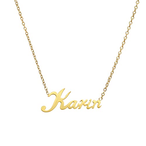 ANDANTE Premium Collection - Namenskette Karin 14K Gold Edelstahl Halskette Personalisierte Kette mit Namen - längenverstellbar 43 cm - 48 cm