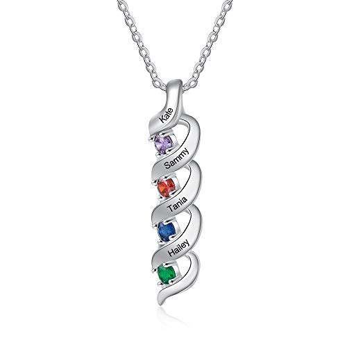 lorajewel Personalisierte Ketten für Damen Kette mit Namen Geburtstags-Steine Geschenk zum Muttertag Großmutter, Tochter, Ehefrau Geschenk Silber-Anhänger (4 name)