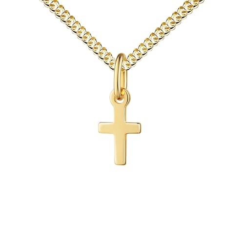 JEVELION Jesus Kreuz Kette Gold Taufkreuz 585 Gold Kreuzanhänger Goldkreuz für Damen und Kinder Kettenanhänger 14 Karat Gelbgold. Mit Kreuzkette 925 Silber vergoldet - Kettenlänge 60 cm.