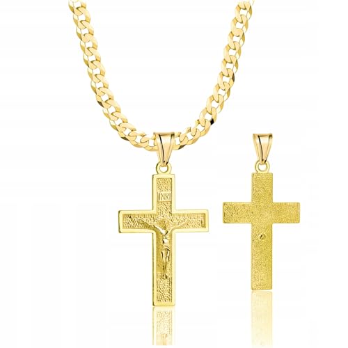 AMAR PRAGNA goldkette Herren/Damen 925/585 45 cm - Kreuz Kette Jesus - Halskette gold,Kreuzkette 3,8mm