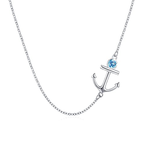 OHAYOO Anker Kette Damen 925 Sterling Silber Anker Halskette Nautisches Kette Anker Anhänger mit Blauer Zirkon Seemann Anker Schmuck Für Männer Frauen