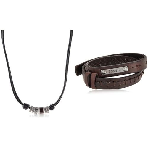 Fossil Herren Kette Leder & Herrenarmband Doppelwickel in braun, JF87354040