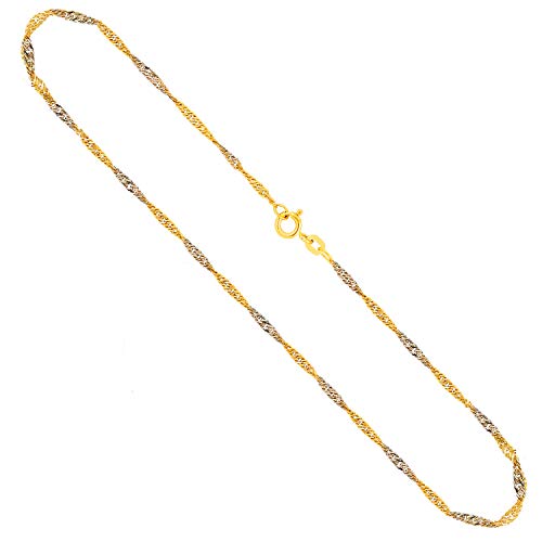 EDELIND Goldkette Damen Herren 585 Gold Dünne 1,8 mm Kette Echtgold, Singapurkette Gelbgold/Weißgold Halskette Länge 45 cm mit Schmuck Geschenk Box