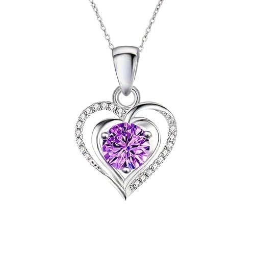 Generisch Kette mit Anhänger aus 925 Sterling Silber für Damen, Halsschmuck, mit Zirkonia synth Halskette Damen Gold Medaillon Kette Mit Foto Silber 925 Herz Valentinstag Für Geschenk Beste Freundin