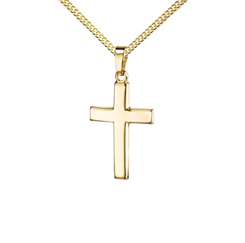 JEVELION Goldkette mit Kreuz 585 Gold 14 Karat für Damen, Herren und Kinder Kettenanhänger in gewölbter Form + Schmuck-Etui mit Kette 40 cm