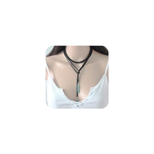 Aneneiceera Boho Wickel Samt Choker Lange Schwarze Kette Quasten Halskette Türkis Anhänger Halskette Mode Hochzeit Schmuck Geschenk Für Frauen Und Mädchen (schwarz)