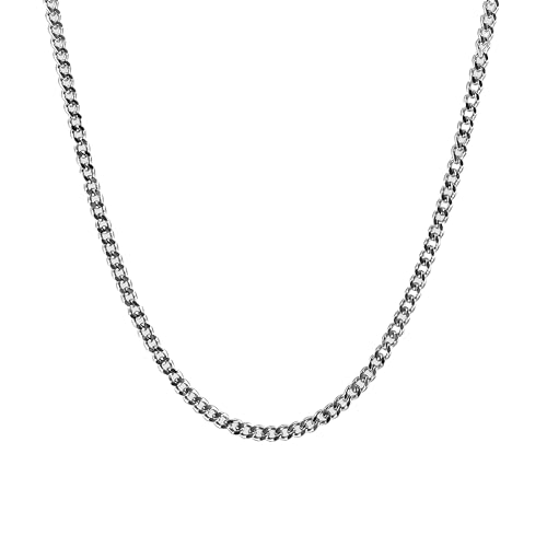 JVillion Cuban Link Halskette, Silber, Herren, 4mm Kubanische Silberkette, Männer Streetwear, Modeschmuck, 50-60cm, Edelstahl, Wasserfest, Nicht Abfärbend (55)