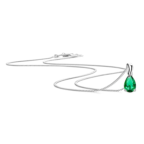 Orovi Schmuck Damen Halskette Weißgold mit Tropfen Kettenanhänger Edelstein/Geburtsstein Mai grüner Smaragd Kette aus 9 Karat (375) Gold