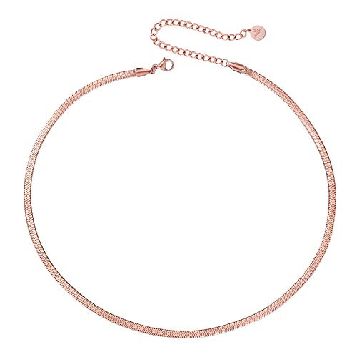 BONNYBIRD® Schlangenkette Rosegold Damen - Flache Schlangenkette Edelstahl Halskette Damen Gold Kette Rosegold Damen ohne Anhänger Kette Schlange