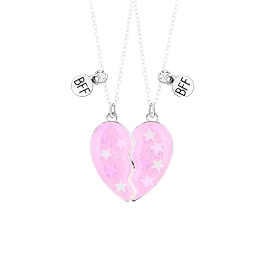 TSLRSA 2 Pcs BFF Halskette Freundschaftskette rosa herzförmiger Sternschmuck Anhänger beste Freundin Mädchen Halskette Mädchen Geburtstag Geschenk Anhänger Kette Geschenk (rosa Herz)