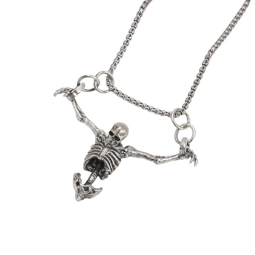 Halskette Gothic Halskette Kette Retro Gothic Kreuz Halber Schädel Anhänger Halskette Personalisiert Punk Hip Hop Rock Party Schmuck Geschenk für Männer Frauen beste Freundin Geschenke Freundschaft