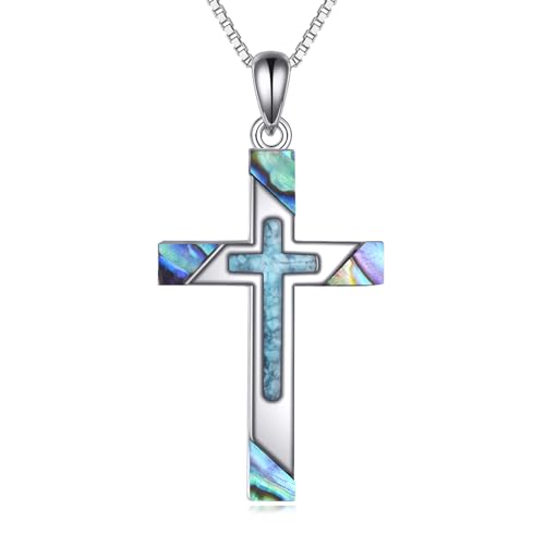 YAFEINI Kreuz Kette für Damen Sterling Silber Kreuz Anhänger Halskette Abalone Muschel Kreuz Schmuck Geschenke für Mädchen Männer (Kreuz Abalone Türkis)