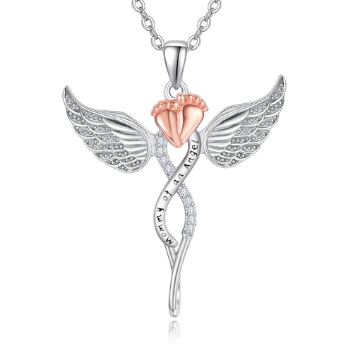 TANGPOET Fehlgeburt Geschenke für Mutter Damen Sternenkinder Andenken Silber 925  Mommy of An Angel Halskette Unendlichkeitszeichen Keepsake Gedenk Schmuck für Baby Verlust mit 18 +2  Kette